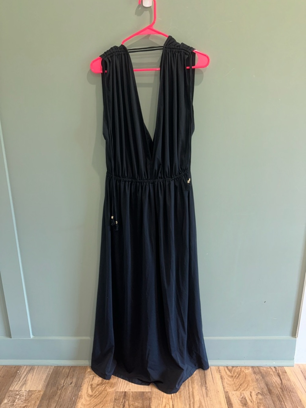 Deep V-Back/Neck Black Swimsuit Cover Dress